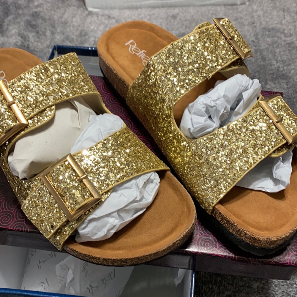 Gold glitter sandals